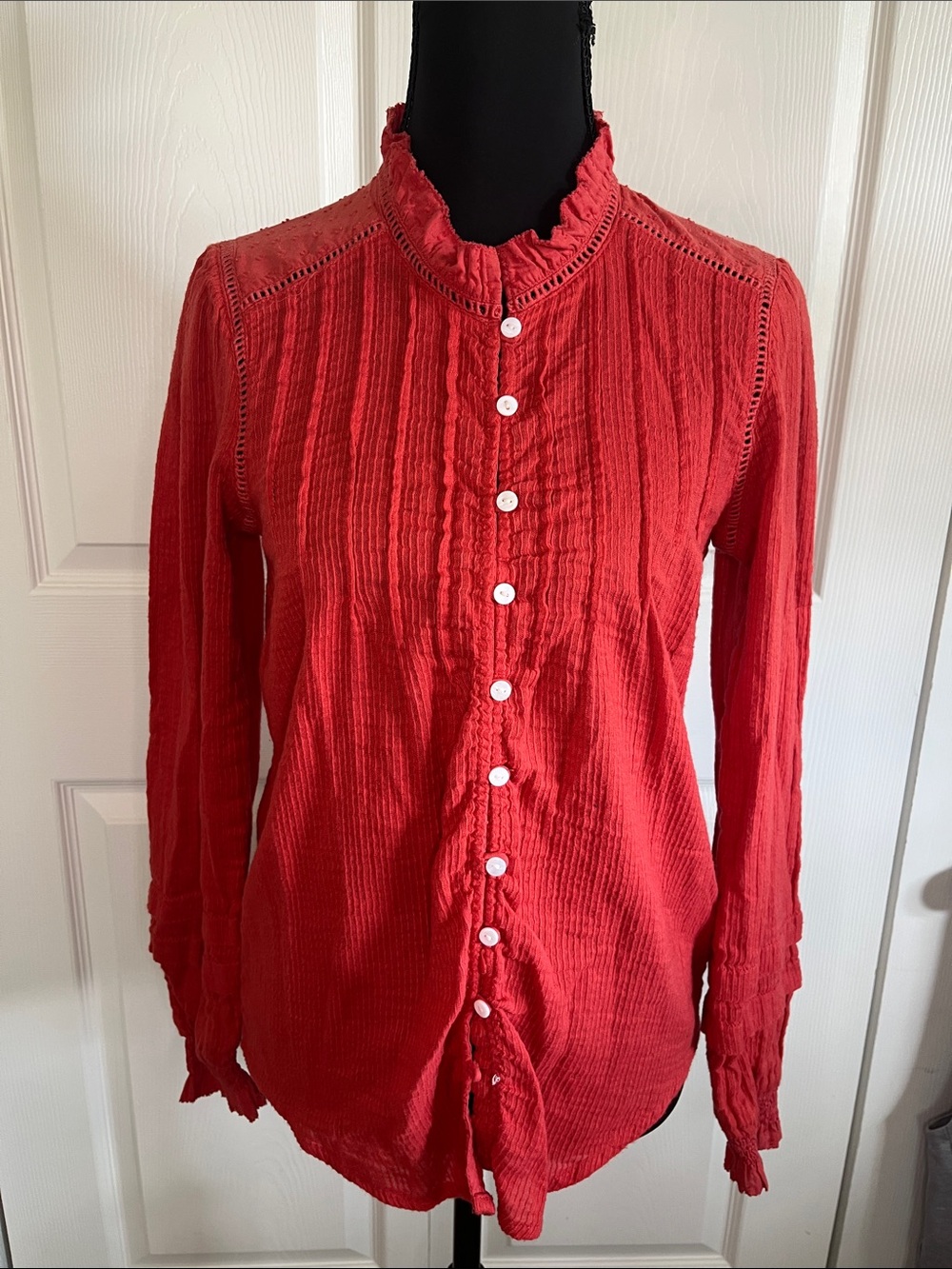 Faherty Carmine Willa Button Front Ruffle Top Organic Cotton XS Prairie Cottage